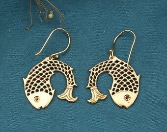 Goldmessing Fisch-Haken-Ohrringe: Boho Nautical Dangle Jewelry