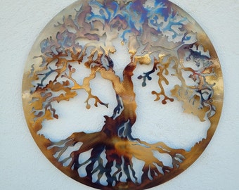 Art Wall Decor Tree Of Life, 60 cm- Metal Art, HEAT COLORED- Artwork