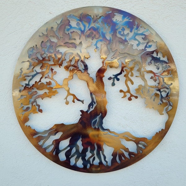 Decoración de pared artística Árbol de la vida, 60 cm- Arte en metal, COLOR CALOR- Obra de arte