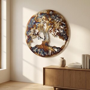 75cm Heat-Colored Tree of Life Metal Wall Art, Handcrafted Steel Wall Hanging, Large Living Room Decor image 7