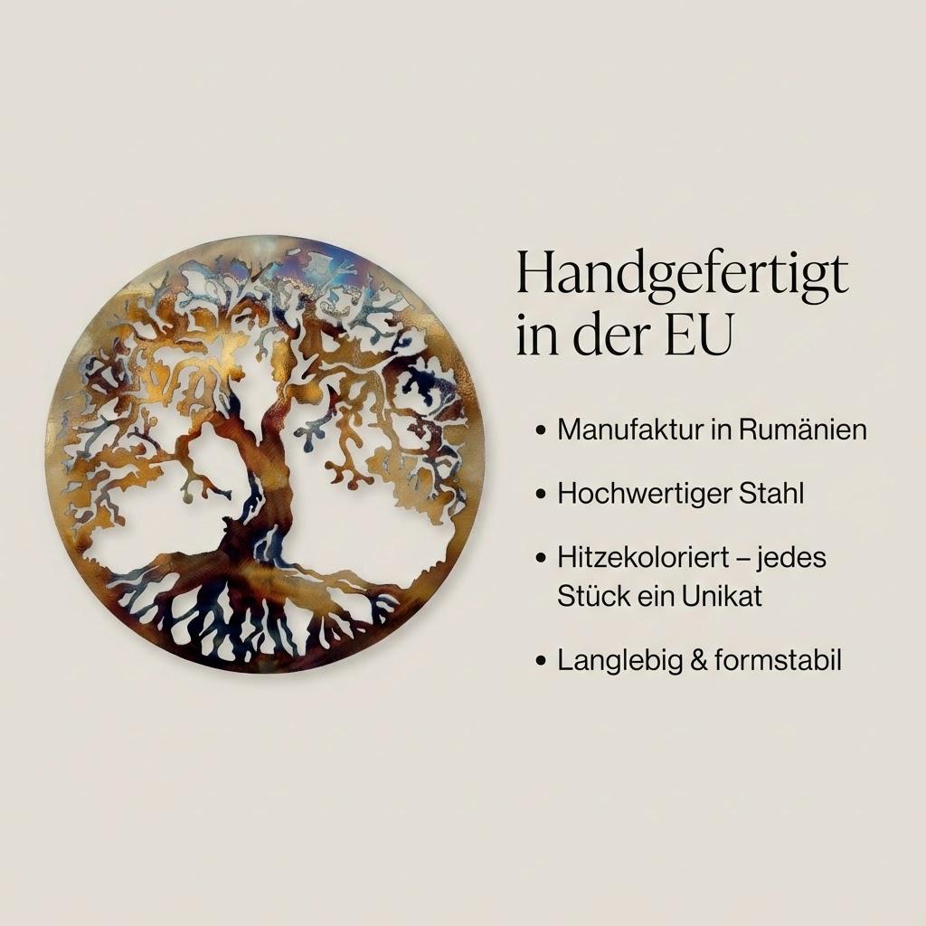 Baum Des Lebens Wanddekoration Aus Metall – 90 Cm Durchmesser – Buntes, Lasergeschnittenes Unikat Mit Warmem Farbverlauf – Für Wohnzimmer, Flur & Büro