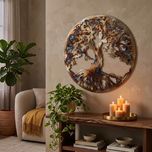 75cm Heat-Colored Tree of Life Metal Wall Art, Handcrafted Steel Wall Hanging, Large Living Room Decor image 3