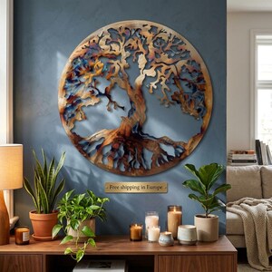 75cm Heat-Colored Tree of Life Metal Wall Art, Handcrafted Steel Wall Hanging, Large Living Room Decor image 6