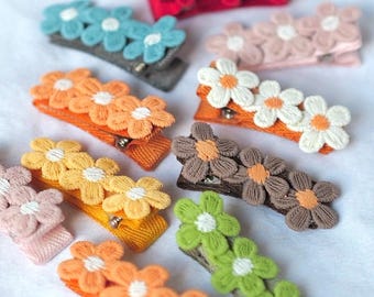 Daisy Flower Hair Clips, Fabric Covered Alligator Barrettes, Spring Toddler Accessories