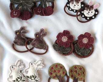 Embroidered Woodland Hair Ties | Bunny, Cherry, Flower, Tree Elastic Bands