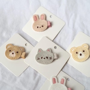Pinces à cheveux en tricot, accessoires pour tout-petits, oursons et chatons, pinces douces au crochet