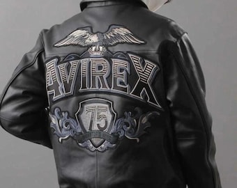 Men's Avirex Kings Leather Jacket Genuine Cowhide Leather Eagle Back