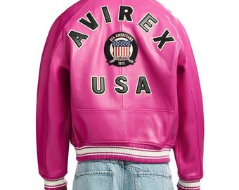 Men's New Avirex Leather Varsity Jacket Genuine Cowhide Leather