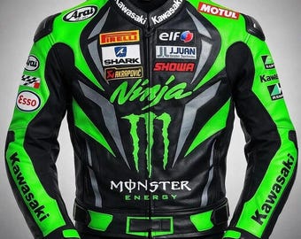 Kawasaki Ninja Motorcycle Racing Leather Jacket Monster Biker Jacket