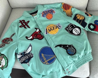 New Jeff Hamilton NBA College Vegan Leather Jacket Genuine Cowhide Leather (Rep)