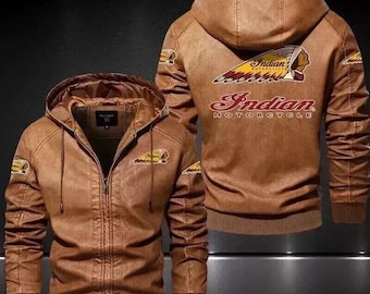 Men's Indian Motorcycle Leather Jacket Genuine Cowhide Brown Biker Jacket
