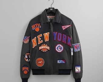New York Knicks Madison Square Garden Leather Jacket - Kith Avirex Bomber Varsity Leather Coat