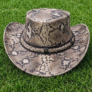 Men's Snakeskin Print Cowboy Hat, Wide Brim Python Print Western Hat, Rodeo Style Felt Hat, Southwestern Cowboy Cap, Gift for Him