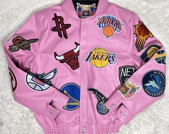 Nueva chaqueta de cuero vegano Jeff Hamilton NBA College, abrigo universitario de cuero genuino de vaca.