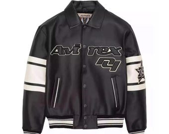 Men's Avirex Cowhide Leather Bomber Jacket American Flight Genuine Leather