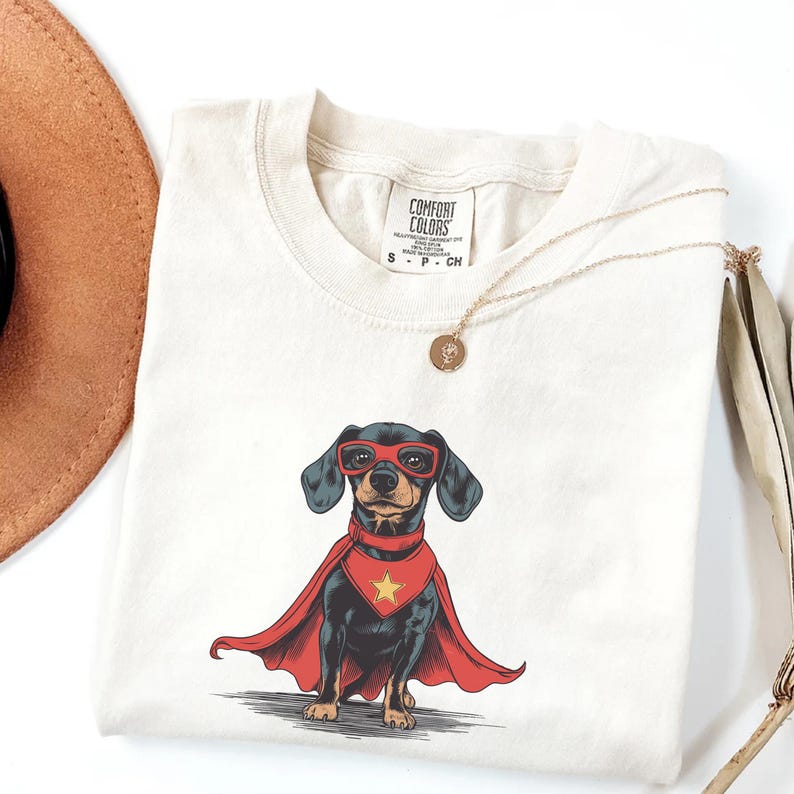 Close up of a heroic puppy character standing confidently with a superhero costume.