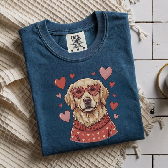 Vintage Golden Retriever Shirt, Dog Mom Gift, Funny Golden Retriever Sweatshirt, Heart Glasses Tee,  Retro Dog Shirt, Gifts for Dog Lovers