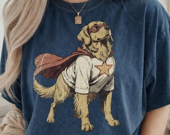 Superhero Golden Retriever Shirt, Vintage Comic Style Dog Tee, Golden Retriever Dog Owner Gift, Dog Mom and Dad