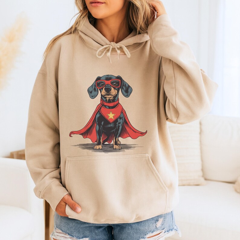 A whimsical graphic tee design perfect for dog moms and comic fans