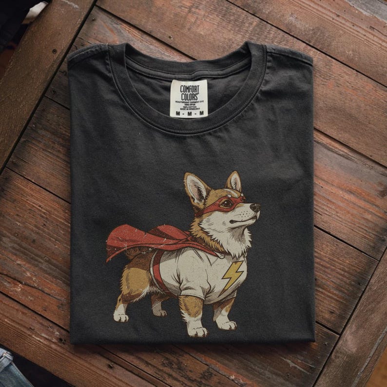 Adorable short-legged dog illustration with a superpower theme