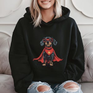 Super doxie design featuring a small dog with a courageous expression.