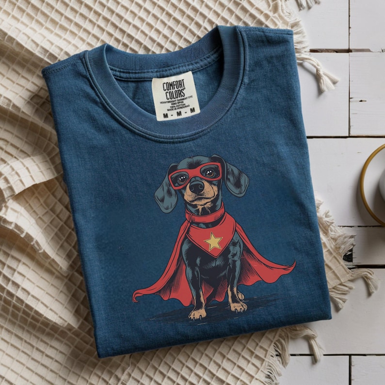 Superhero Dachshund Shirt, Funny Wiener Dog Shirt, Super Doxie Mom Gift, Dog Lover Shirt, Comic Style Animal Shirt, Dog Owner Gift zdjęcie 1
