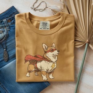 Super Corgi character standing proudly with a flying red cape.