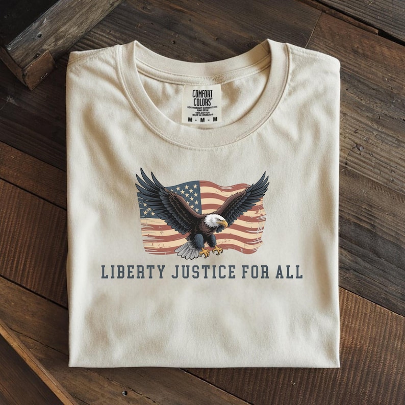 liberty justice for all bald eagle american flag shirt ivory comfort colors