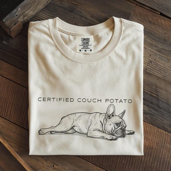 Funny French Bulldog Shirt, Minimalist  Frenchie Mom Gifts, Certified Couch Potato Gift, Line Art Graphic T-shirt, Gifts for Dog Lovers