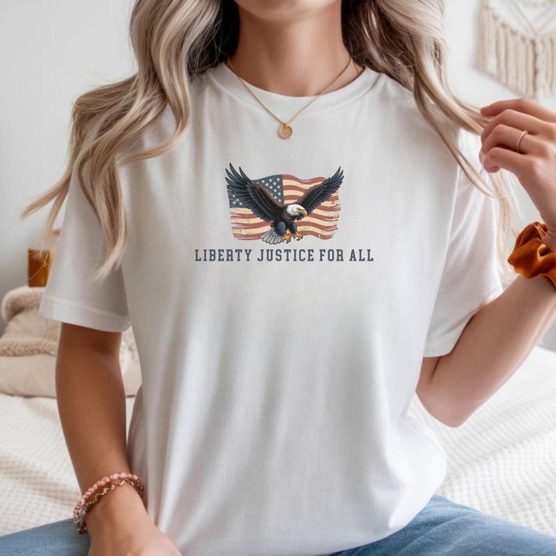 liberty justice for all shirt distressed flag eagle ivory garment dyed