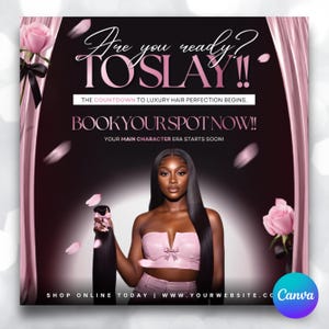 Booking Flyer Luxury Hair Stylist Install Special Book Now Flyer | Editable Canva Template