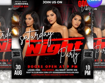 Saturday Night Party Flyer, Club Party Flyer, Club Flyer, Night Club Event Invite Flyer, Club DJ Flyer, Happy Hour Flyer, Canva Editable