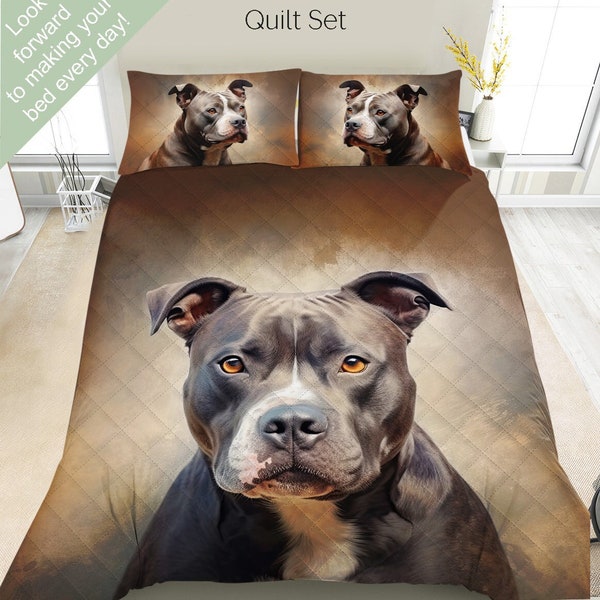 Ensemble de literie Staffordshire Terrier, ensemble de couette, édredon ou ensemble de courtepointe, décoration American Staffordshire, cadeau pour Staffie Lover maman papa