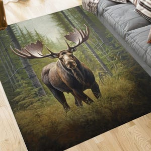 Tapijt tapijt eland, originele elandkunst, decor eland rustiek cabine natuurliefhebber, cadeau voor elandliefhebber, interieurontwerp bos dieren in het wild