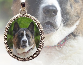 Akita Sterling Silver Photo Necklace, Personalized using a photo of your dog!