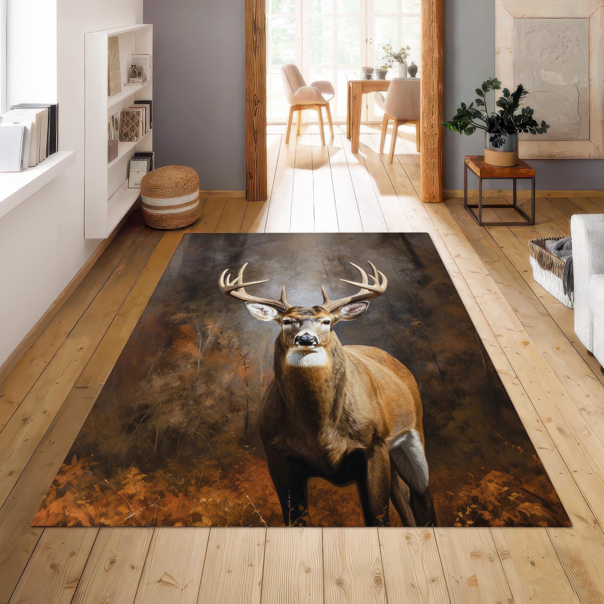 Majestic Buck Deer Area Rug, Rustic Woodland Lodge Cabin Decor, Gift ...