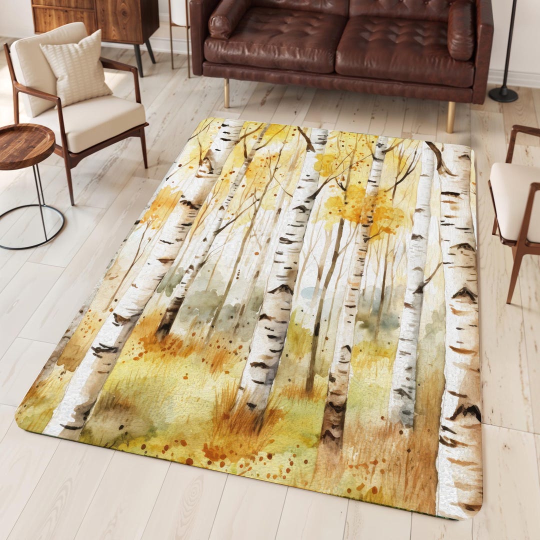 Birch Tree Forest Area Rug Carpet, Beautiful Landscape Rug, Elegant ...