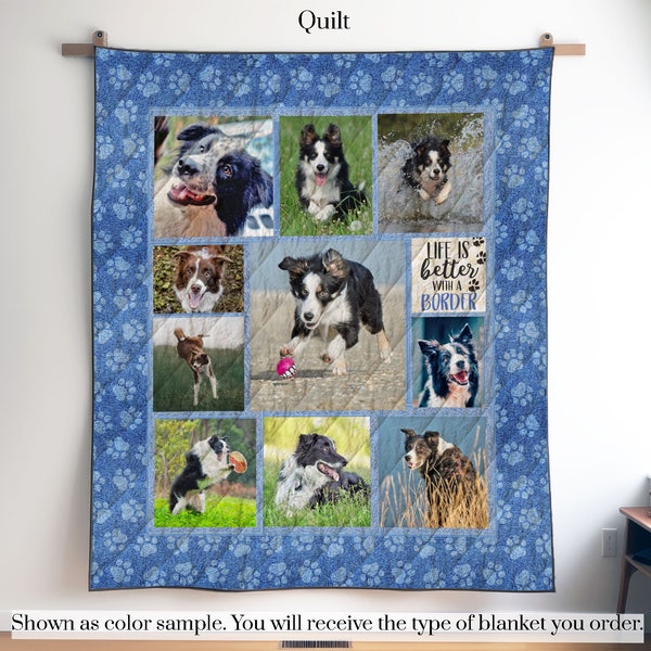 Personalized Border Collie Photo Quilt Blanket or Wall Hanging with your dog, Custom Border Collie Blanket, Gift for Border Collie Lover
