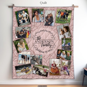 Pink Custom Photo Quilt, Blanket or Wall Hanging, Personalized Memory Quilt Blanket, Family Memories Picture Quilt Blanket, Family Stories