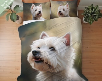 West Highland White Terrier Bedding Set, Duvet Set, Comforter Set Or Quilt Set, Westie Decor Bedspread, Gift for Westie West Highland Lovers