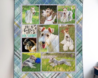 Couverture de couette photo personnalisée Fox Terrier en fil métallique ou à accrocher au mur avec votre chien, couverture Fox Terrier personnalisée, cadeau pour amateur de Fox Terrier