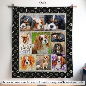 Personalized Cavalier King Charles Photo Quilt Blanket or Wall Hanging with YOUR dog&#39;s photos! Custom Cavalier Gift, Cavalier Decor Memories