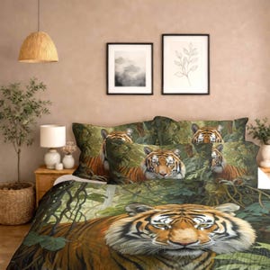 Tiger Bedding Set, Safari Wildlife Decor, Gift for Tiger Lover, Tiger Art Tropical Jungle Duvet Cover, Comforter or Quilt Set