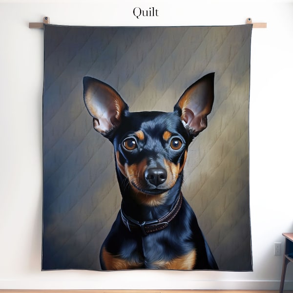 Couverture de couette pinscher nain ou oeuvre d'art murale, décoration pinscher nain, cadeau pour papa pinscher nain amant maman, couverture cadeau épingles min