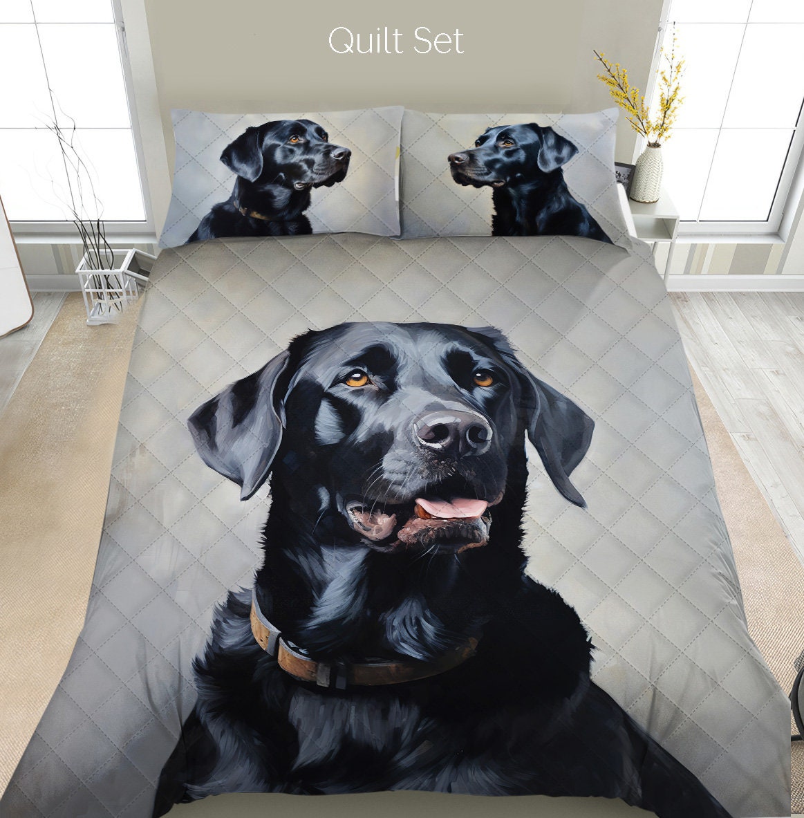Black labrador top duvet cover