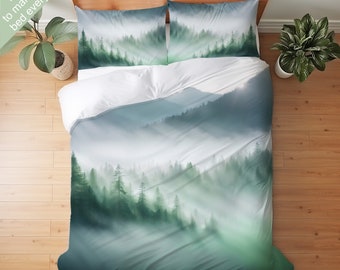 Misty Mountain Forest Bedding Set, Duvet Set, Comforter Set Or Quilt Set, Beautiful Landscape Bedding Duvet, Elegant Cabin Decor