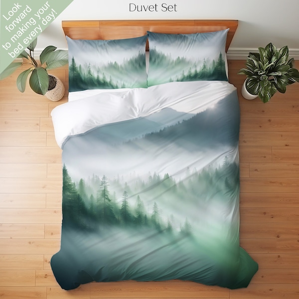 Misty Mountain Forest Bedding Set, Duvet Set, Comforter Set Or Quilt Set, Beautiful Landscape Bedding Duvet, Elegant Cabin Decor