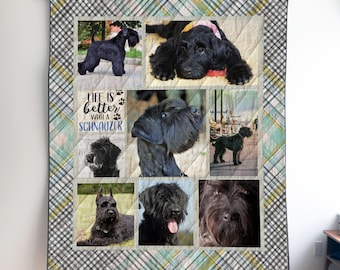 Personalized Giant Schnauzer Photo Quilt Blanket or Wall Hanging with your dog, Custom Schnauzer Blanket, Gift for Schnauzer Lover Mom Dad