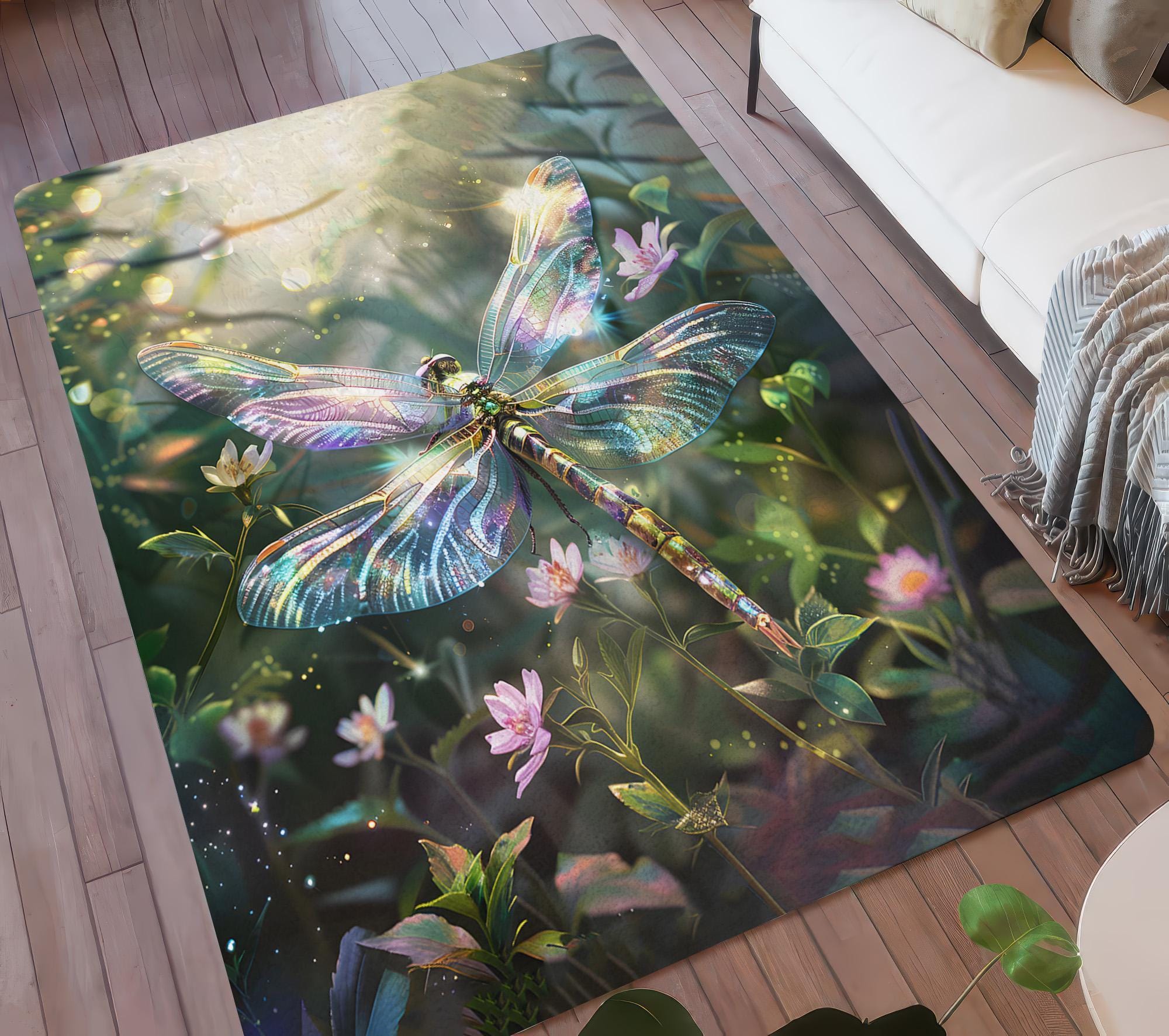 Magical Forest Rug Magical Iridescent Dragonfly Area Rug, Enchanted Forest & Wildflower ...