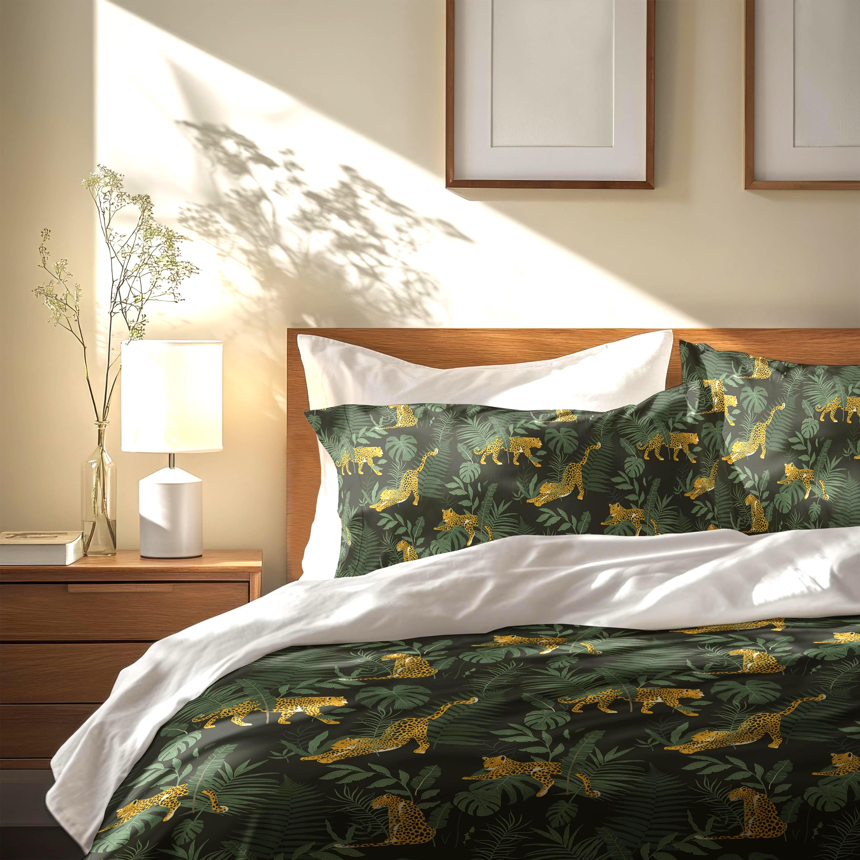 Art Deco Jungle Leopard Bedding Set, Tropical Jungle Decor, Black Green  Gold Duvet Cover, Comforter or Quilt Set - Etsy, image size:3000x3000